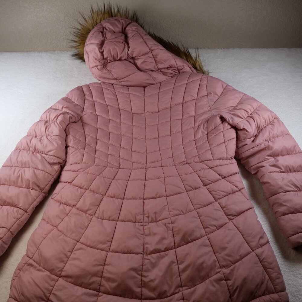 Bebe Puffer Coat with Faux Fur Hood Women's Size S Dusty Rose - Picture 5 of 7